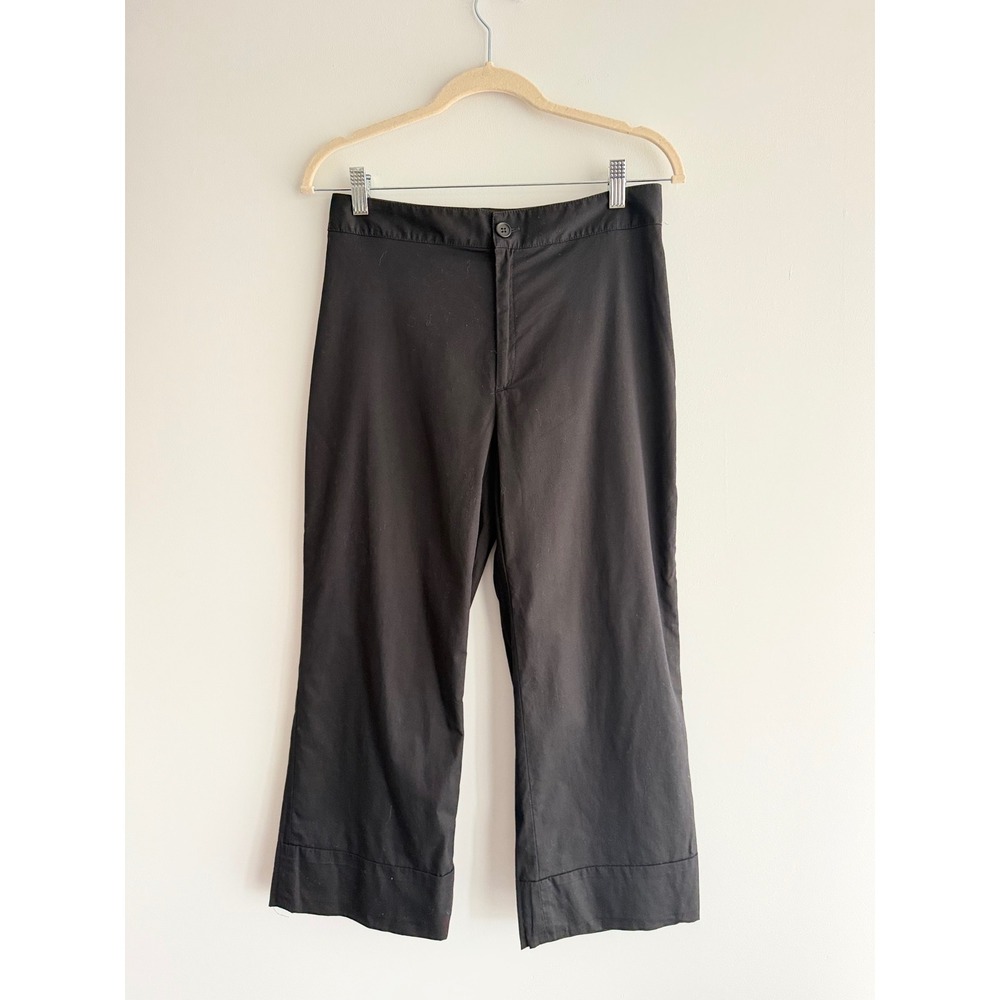 Zara Basic Women Black 100% Cotton Lightweight Cropped Wide Leg Pants Size 8